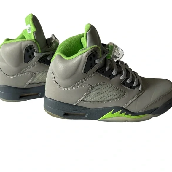 Jordan Retro 5 Green Bean Gray and Lime Sneakers 8 - Picture 3 of 7